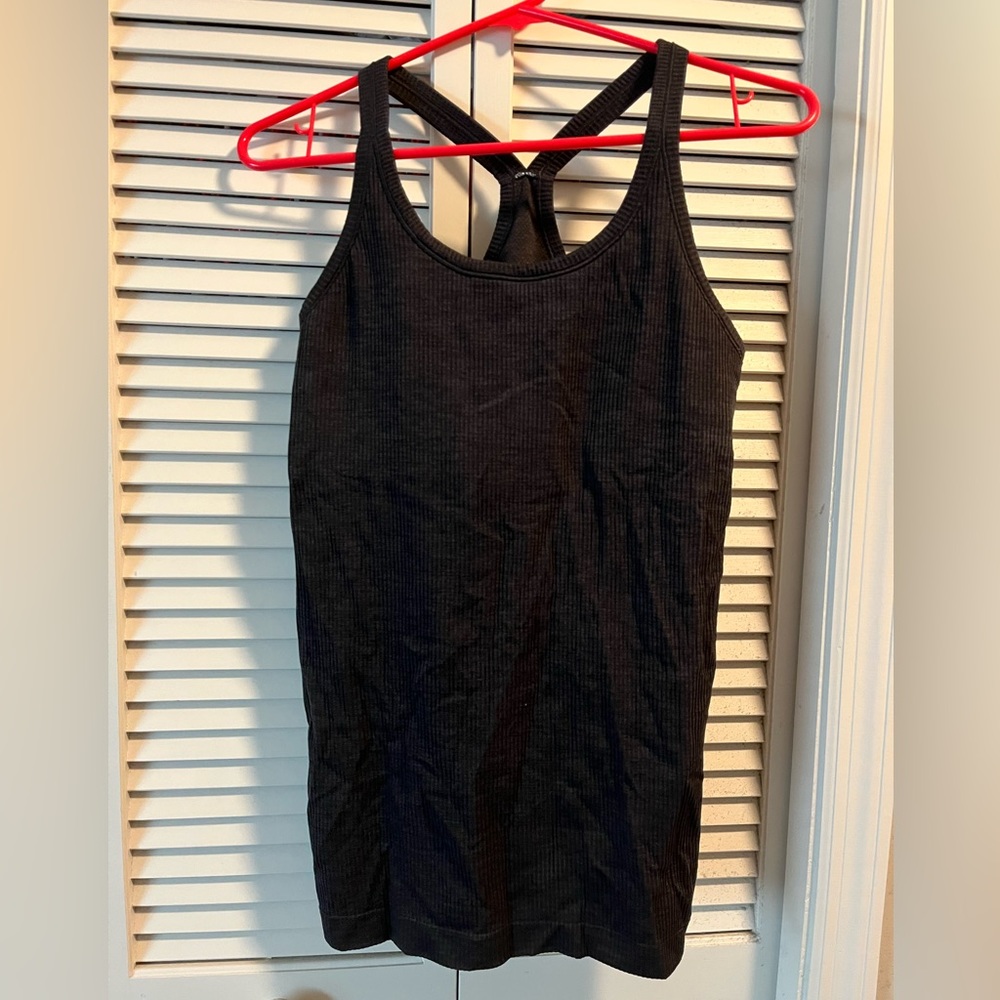 Lululemon Ebb to street black ribbed tank with shelf bra
